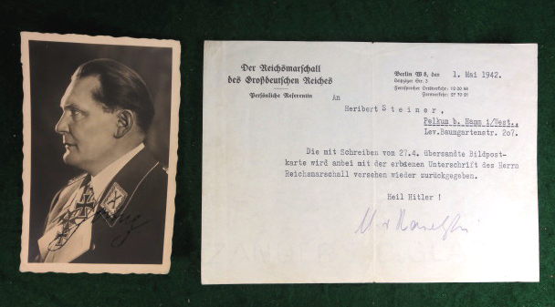 HERMANN GORING ORIGINAL SIGNATURE ON PHOTO WITH LETTER 1942 #410