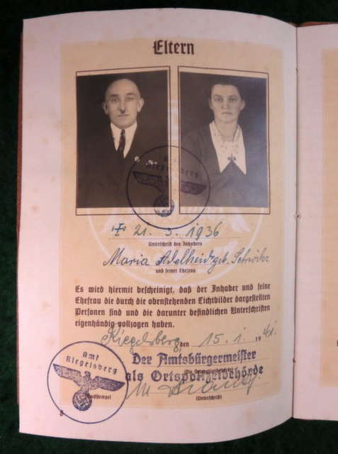 NAZI GERMANY 1940s FAMILY DOCUMENT ID BOOKLET WITH PHOTO #61