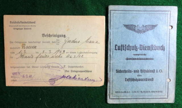 NAZI GERMANY 2 PIECES LUFTSCHUTZ DUES BOOK & UNKNOWN DOCUMENT#65