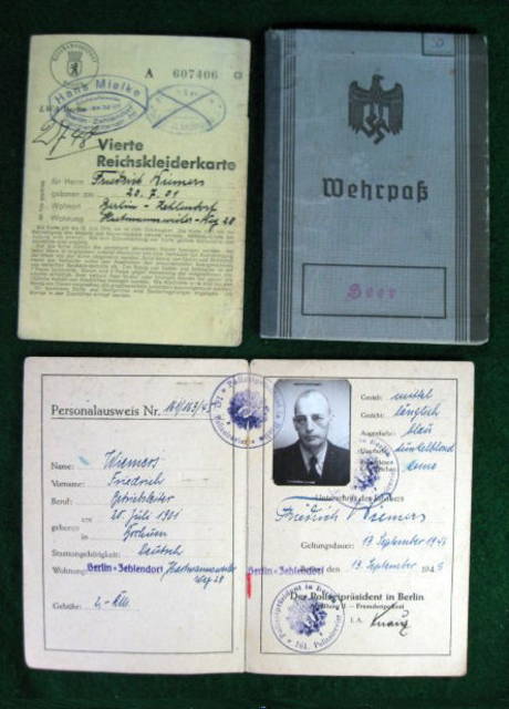 NAZI GERMAN GROUP OF 3 1930's-1940's I.D. DOCUMENTS NAMED #923